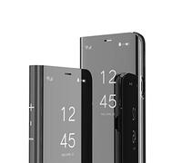 IMEIKONST Funda Compatible con Samsung Galaxy S25, Carcasa Espejo Flip Caso Inteligente Protector Anti-Shock Translúcido Clear View Maquillaje Cover para Samsung S25. Mirror Negro QH