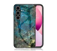 IMEIKONST Funda Compatible con Samsung Galaxy S25 Carcasa Mármol Vidrio Trasero Borde Suave Silicona, Delgado Brillante TPU Bumper Antichoque Caso para Samsung S25. Azul Esmeralda LSM