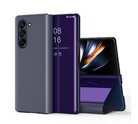 IMEIKONST Funda Compatible con Samsung Galaxy Z Fold 6, Carcasa Espejo Flip Caso Inteligente Protector Anti-Shock Translúcido Clear View Maquillaje Cover para Samsung Z Fold 6. Mirror Violeta QH