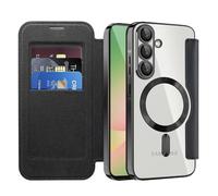 IMEIKONST Funda Magnética para Samsung Galaxy A56 5G con Ranura para Tarjetas, [Compatible con Magsafe] [Bloqueo RFID] Carcasa Transparente Flip Billetera Cover para Samsung A56 5G. Negro JDCX