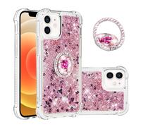 IMEIKONST Funda para iPhone 12 con Anillo de Soporte, Diamante Transparente Case Silicona TPU Antichoque Brillante Arena Movediza Carcasa para iPhone 12. Amor Rosa Oro YBW