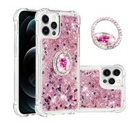 IMEIKONST Funda para iPhone 12 Pro con Anillo de Soporte, Diamante Transparente Case Silicona TPU Antichoque Brillante Arena Movediza Carcasa para iPhone 12 Pro. Amor Rosa Oro YBW