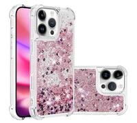 IMEIKONST Funda para iPhone 16 Pro, Glitter Liquida Transparente Case Silicona TPU Antichoque Niñas Mujeres Brillante Arena Movediza Carcasa para iPhone 16 Pro. Love Rose YBW