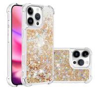 IMEIKONST Funda para iPhone 16 Pro, Glitter Liquida Transparente Case Silicona TPU Antichoque Niñas Mujeres Brillante Arena Movediza Carcasa para iPhone 16 Pro. Love Gold YBW