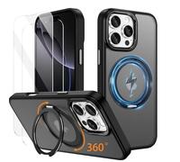 IMEIKONST Funda para iPhone 16 Pro MAX con 360° Giratorio Soporte Magnético, Compatible con MagSafe, Carcasa Protección de Grado Militar Antigolpes Cover para iPhone 16 Pro MAX. Negro JSZJ