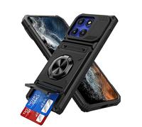 IMEIKONST Funda para Motorola Moto Edge 60 con Cartera Tarjetero, Magnético Anillo Soporte Militar PC + TPU Bumper Antigolpes Armor Carcasa Rugged Caso para Moto Edge 60S / 60 Fusion. Negro TCKB