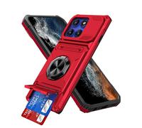 IMEIKONST Funda para Motorola Moto Edge 60 Pro con Cartera Tarjetero, Magnético Anillo Soporte Militar PC + TPU Bumper Antigolpes Armor Carcasa Rugged Caso para Moto Edge 60 Pro. Rojo TCKB