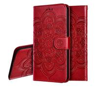 IMEIKONST Funda para Motorola Moto G Play 2021, Premium Cuero Estampado Magnetic Billetera Carcasa Vuelta Tapa Ranura Tarjeta Antichoque Protección Cubierta para Moto G Play 2021. Mandala Red LD