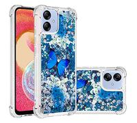 IMEIKONST Funda para Samsung Galaxy A04E, Anti-Amarillo Carcasa Glitter Líquidos Sparkle Transparente Silicona Antichoque Niñas Mujeres Protector para Samsung F04 / M04. Bling Blue Butterfly YB