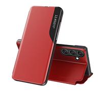 IMEIKONST Funda para Samsung Galaxy A17, Smart View Flip Folio PU Cuero Carcasa con Clear Ventana Transparente, Stand Función 360 Grados Protección Completa para Samsung A17. Rojo QH1