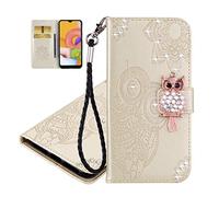 IMEIKONST Funda para Samsung Galaxy A56 5G, Brillantina Carcasa Piel Sintética Billetera con Tapa Ranura Tarjeta Cierre Magnético Absorción de Choque para Samsung A56 5G. Búho Oro YK