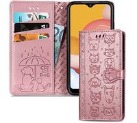 IMEIKONST Funda para Samsung Galaxy A56 5G Funda de Cuero PU Cierre Magnético Ranura para Tarjeta Soporte Plegable Elegante Mujer Cover para Samsung Galaxy A56 5G. Gato Perro Oro Rosa SD