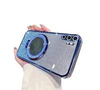 IMEIKONST Funda para Samsung Galaxy Note 10 Plus con Espejo de Maquillaje Anillo de Soporte, Parte Trasera Transparente Resistente a Arañazos Protección Carcasa para Samsung Note 10+. Azul DS2