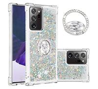IMEIKONST Funda para Samsung Galaxy Note 20 Ultra con Anillo de Soporte, Liquida Transparente Case Silicona TPU Antichoque Brillante Arena Movediza Carcasa para Samsung Note 20 Ultra. Amor Plata YBZ