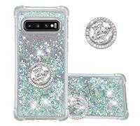 IMEIKONST Funda para Samsung Galaxy S10 Plus con Anillo de Soporte, Diamante Liquida Transparente Case Silicona TPU Antichoque Brillante Arena Movediza Carcasa para Samsung S10+. Amor Plata YBZ