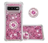 IMEIKONST Funda para Samsung Galaxy S10 Plus con Anillo de Soporte, Diamante Transparente Case Silicona TPU Antichoque Brillante Arena Movediza Carcasa para Samsung S10+. Amor Rosa Oro YBZ