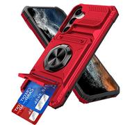 IMEIKONST Funda para Samsung Galaxy S23 FE con Cartera Tarjetero, Magnético Anillo Soporte Militar PC + TPU Bumper Antigolpes Armor Carcasa Rugged Caso para Samsung S23 FE. Rojo TCKB