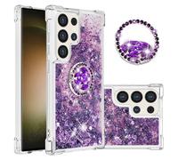 IMEIKONST Funda para Samsung Galaxy S24 Ultra con Anillo de Soporte, Diamante Liquida Transparente Silicona TPU Antichoque Brillante Arena Movediza Carcasa para Samsung S24 Ultra. Amor Púrpura YBW