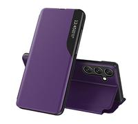 IMEIKONST Funda para Samsung Galaxy S25 FE, Carcasa Slim Ligero Flip Libro Funda Translúcido View Ventana Transparente Standing Cover PC + PU Bumper Soporte Case para Samsung S25 FE. Morado QH1