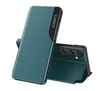 IMEIKONST Funda para Samsung Galaxy S25 FE, Smart View Flip Folio PU Cuero Carcasa con Clear Ventana Transparente, Stand Función 360 Grados Protección Completa para Samsung S25 FE. Verde QH1