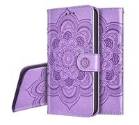 IMEIKONST Samsung Galaxy J6+ Funda Embossed Libro de Cuero Billetera Premium Phone Case Flip Folio Card Slot Holder Magnetic Stand Funda para Samsung Galaxy J6 Plus Mandala Purple LD