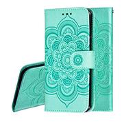 IMEIKONST Samsung Note 9 Funda Embossed Libro de Cuero Billetera Premium Phone Case Flip Folio Card Slot Holder Magnetic Stand Funda para Samsung Galaxy Note 9 N960 Mandala Green LD