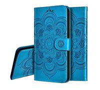 IMEIKONST Samsung S10E Funda Embossed Libro de Cuero Billetera Premium Phone Case Flip Folio Card Slot Holder Magnetic Stand Funda para Samsung Galaxy S10E Mandala Blue LD