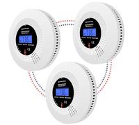 iMeistek - Alarmas inalámbricas interconectadas de humo y monóxido de carbono para el hogar, detector combinado de humo y CO con pantalla LCD, vida útil de 10 años, batería reemplazable, 3 piezas