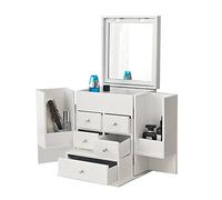 IMEITE Bolsa de maquillaje multifuncional, caja de almacenamiento de maquillaje multicapa con cajón, caja de maquillaje blanca, para dormitorio, tocador, joyas, encimera, pintalabios, organizador de