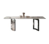 IMEITE Mesa De Reuniones De Oficina Mesa de Comedor Acero Inoxidable con Placa Roca, Moderna y Sencilla, for Restaurante, Villa hogar Mesa De Comedor(180x90x75cm)