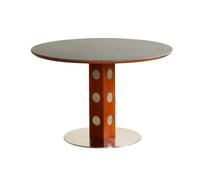 IMEITE Mesa De Reuniones De Oficina Mesa de Comedor Antigua Redonda con Patas Metal, Estilo nórdico, for apartamento pequeño, Madera Maciza, Tablero Roca Mesa De Comedor