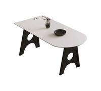 IMEITE Mesa De Reuniones De Oficina Mesa de Comedor Estilo península nórdica Retro con losa Roca Ovalada Blanca Mesa De Comedor(A:130CM*80CM*75CM)