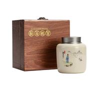 IMEITE Tarro De Azúcar Recipiente de cerámica for almacenar té a Granel, Tarro Doble Capa con Tapa hojalata sellada, Juego Caja Regalo un Solo for Chino Retro Bote De Té(A)