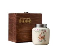 IMEITE Tarro De Azúcar Recipiente de cerámica for almacenar té a Granel, Tarro Doble Capa con Tapa hojalata sellada, Juego Caja Regalo un Solo for Chino Retro Bote De Té(C)