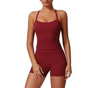 IMEKIS Chándales para mujer, de dos piezas, conjuntos de yoga, tirantes sin aros, acolchado, sujetador deportivo y cintura alta, pantalones cortos de fitness, entrenamiento, traje corto de gimnasio