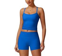 IMEKIS Chándales para mujer, de dos piezas, conjuntos de yoga, tirantes sin aros, acolchado, sujetador deportivo y cintura alta, pantalones cortos de fitness, entrenamiento, traje corto de gimnasio
