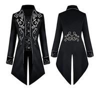 IMEKIS Chaqueta Steampunk Vintage Frack para hombre, de terciopelo, bordado, gótico, victoriano, uniforme, medieval, esmoquin, Halloween, disfraz, carnaval, cosplay, negro, L