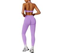 IMEKIS Conjunto deportivo para mujer, outfit de yoga, sujetador deportivo con cuello halter, leggings de cintura alta para gimnasio, pantalón de dos piezas, ropa de entrenamiento fitness, conjunto