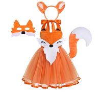 IMEKIS Disfraz de animal para niña, Halloween, cosplay, rana, conejo, gato, zorro, dinosaurio, dálmata, perezoso, topo, vestido de tul, 3 piezas, carnaval, cumpleaños, color naranja, 5-6 años
