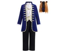 IMEKIS Disfraz de Bestia para Niño Príncipe Halloween Disfraces Chaqueta de Esmoquin con Pantalones Pieza para el Cuello Tocado Traje de Lujo para Cumpleaños Carnaval Azul marino 7-9 años