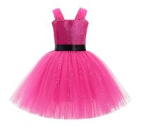 IMEKIS Disfraz de Halloween para niños y niñas, sin mangas, ganchillo, volantes, tul, tutú, disfraz, para cumpleaños, carnaval, festivo, día del libro mundial, caliente, rosa, 8-9 años