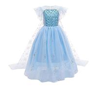 IMEKIS Disfraz de princesa de Frozen 2 Elsa para niña, disfraz de carnaval, cumpleaños, Halloween, copo de nieve, vestido de tul con accesorios, Vestido azul, 5-6 Años