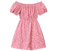 IMEKIS Mamá e hija Traje a juego para mujer niña con hombros descubiertos con estampado floral mono corto boho mono de verano con bolsillos, Rosa., 7-8 Jahre