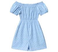 IMEKIS Mamá e hija Traje a juego para mujer niña con hombros descubiertos con estampado floral mono corto boho mono de verano con bolsillos, azul, 4-5 Jahre