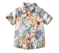 IMEKIS Padre e hijo a juego para hombre y niño, camisas hawaianas de manga corta con botones, camisa de verano para parejas, ropa de playa, camisas tropicales para el tiempo libre, Blanco, 8-9 Años