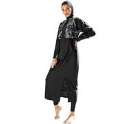 IMEKIS Traje de baño musulmán para mujer, 3 piezas, con pañuelo para la cabeza, traje de baño modesto, burkini islámico, traje de baño de manga larga con pantalón, hijab, traje de baño de cuerpo