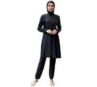 IMEKIS Traje de baño musulmán para mujer, 3 piezas, con pañuelo para la cabeza, traje de baño modesto, burkini islámico, traje de baño de manga larga con pantalón, hijab, traje de baño de cuerpo