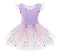 IMEKIS Vestido de ballet para niño y niña, con lentejuelas, gimnasia, traje de ballet, traje de baile, tutú de una pieza, bailarina dancewear, morado, 9-10 Años