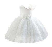 IMEKIS Vestido de bautizo sin mangas para niños, bebé, niña, cumpleaños, princesa, mariposa, volante, tutú, flor, boda, fiesta, elegante, formal, desfile, vestido de gala, Blanco, 3-4 años