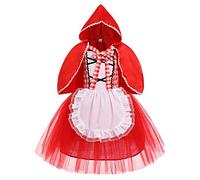 IMEKIS Vestido de Caperucita Roja para niña, disfraz de princesa, cosplay, vestido de fiesta con capucha, festivo, cumpleaños, Halloween, Navidad, carnaval, cuento de hadas, color rojo, 2-3 años